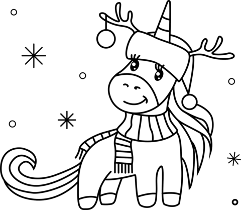 Christmas Unicorn Coloring Page